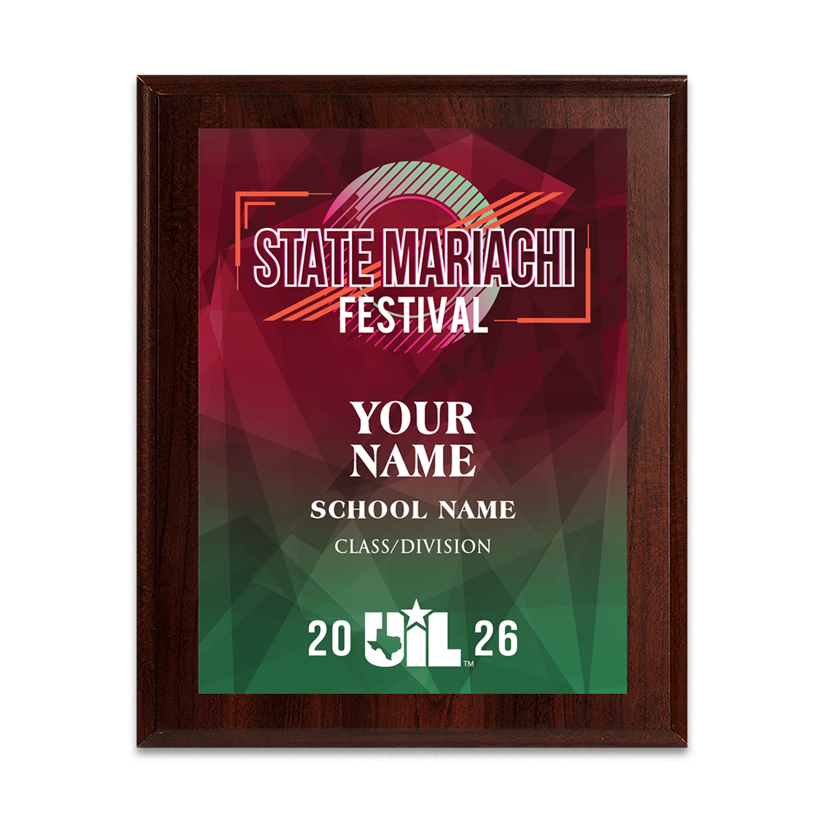 2026 UIL State Mariachi Festival 8x10 Plaque