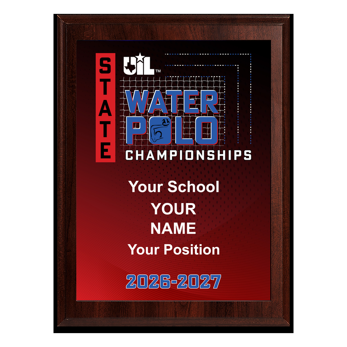 2026 UIL Water Polo State Championships 8x10 Plaque